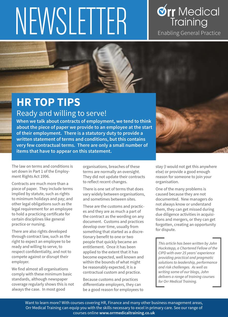 Newsletter – HR Top Tips Orr Medical Training