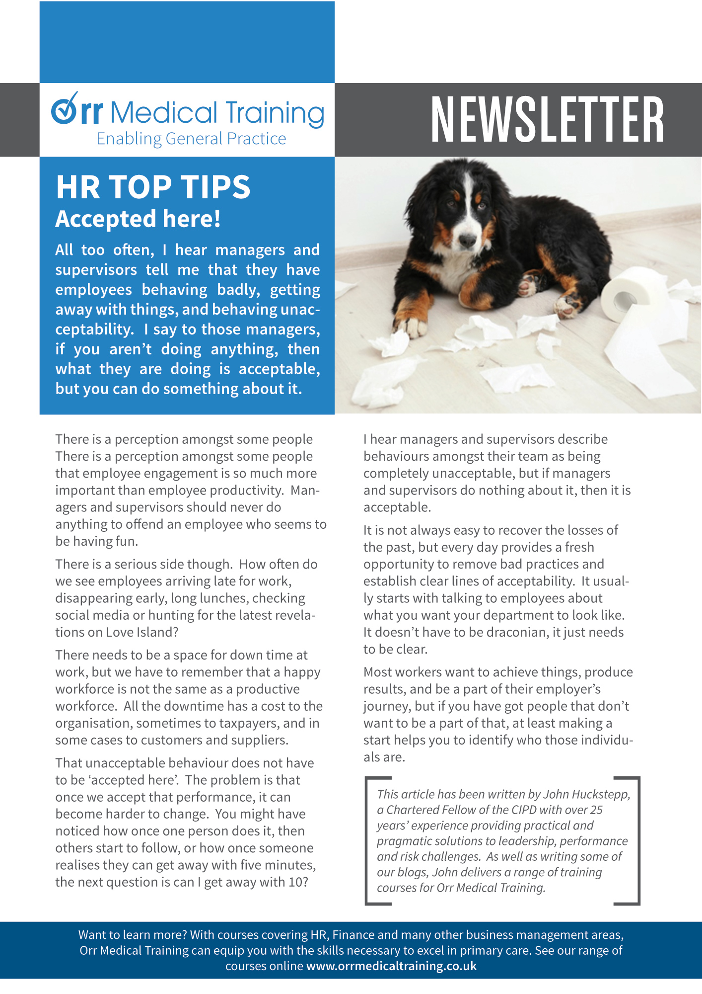 Newsletter – HR TOP TIPS – Managing Behaviours Orr Medical Training